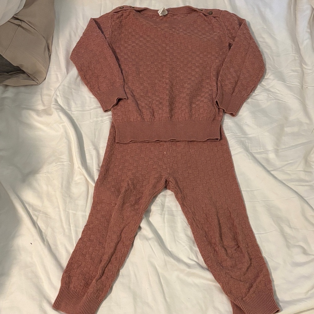 Kate Quinn long sleeve sweater & pant set ash rose basket weave-4T